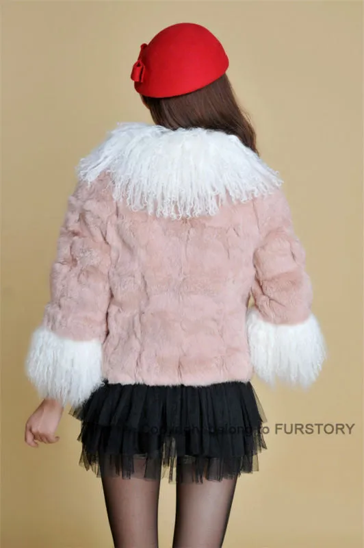 Real Rabbit fur coat fox fur collar and cuff jacket overcoat womens' garment winter coat FS13066