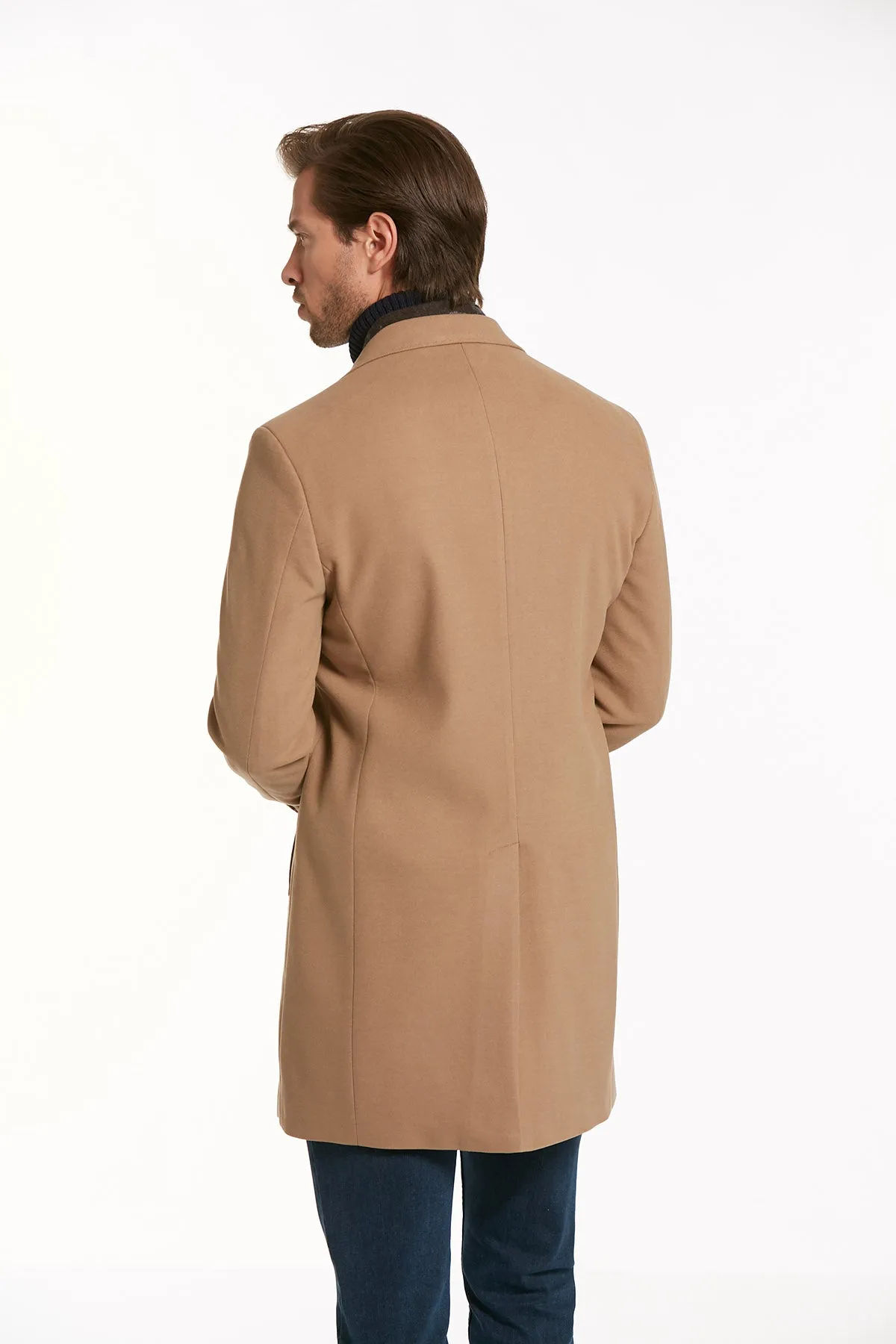 Regular Fit Notch Lapel Camel Overcoat