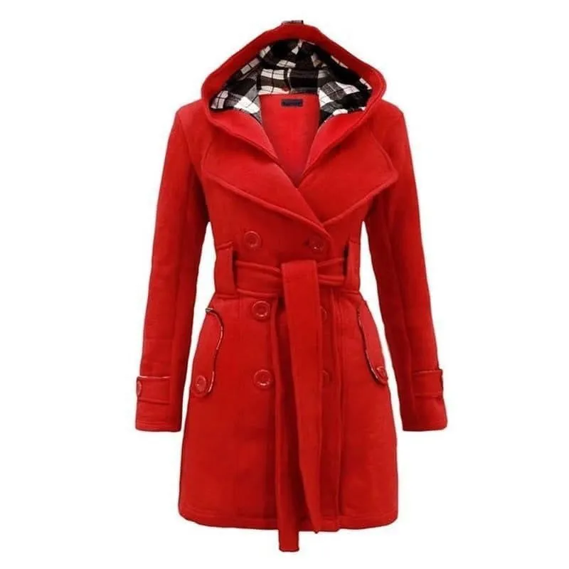 Sajiero Fleece Double Breasted Waist Belt Long Coat