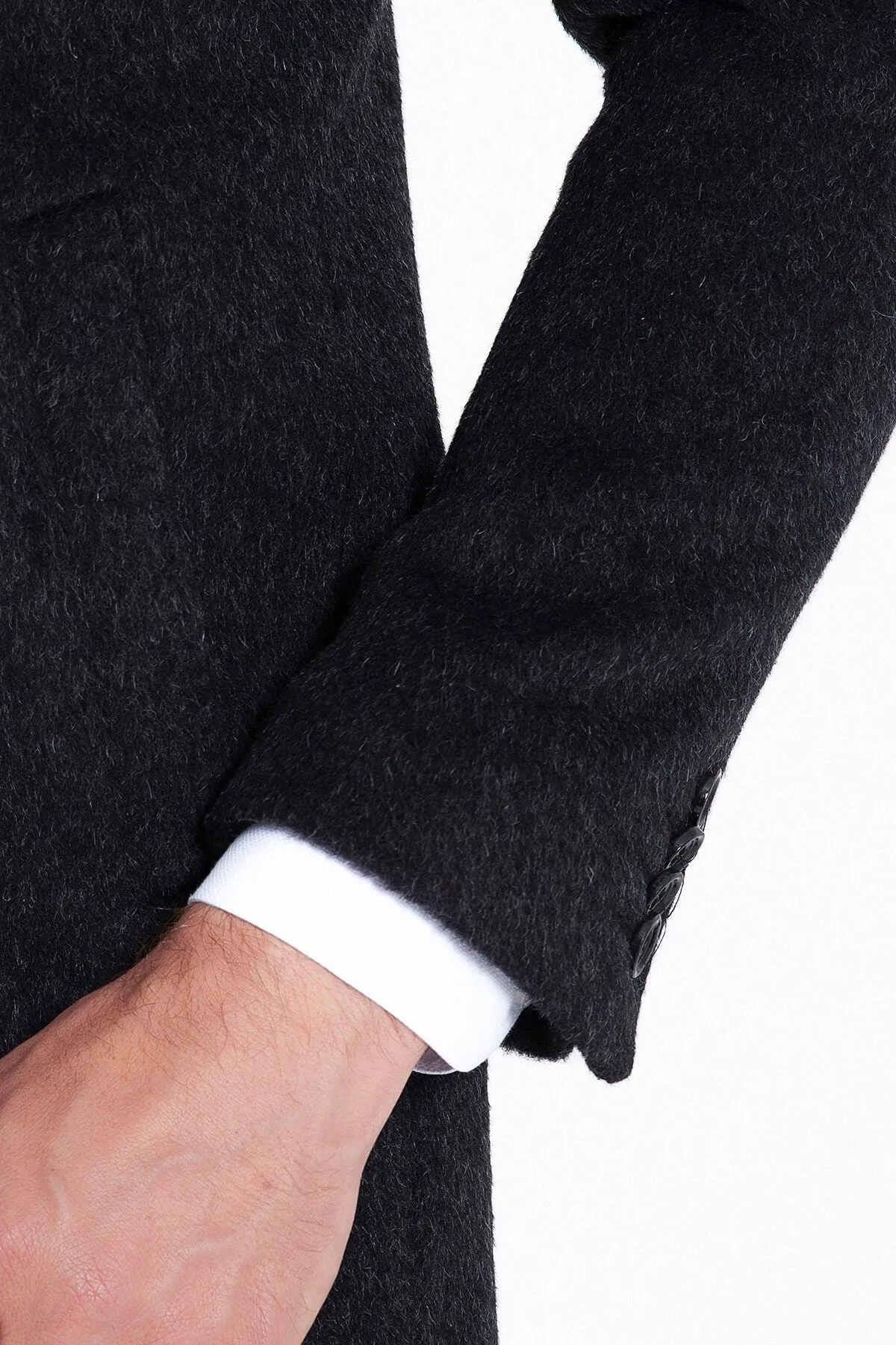 Slim Fit Cachet Charcoal Wool Blend Overcoat