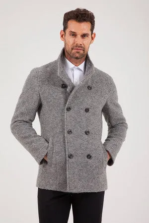 Slim Fit Notch Lapel Alpine Wool Gray Overcoat, Gray