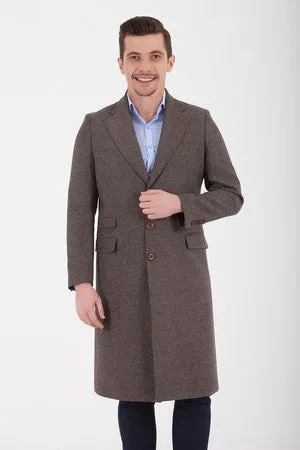 Slim Fit Notch Lapel Helmond Wool Light Brown Overcoat, Light Brown D.