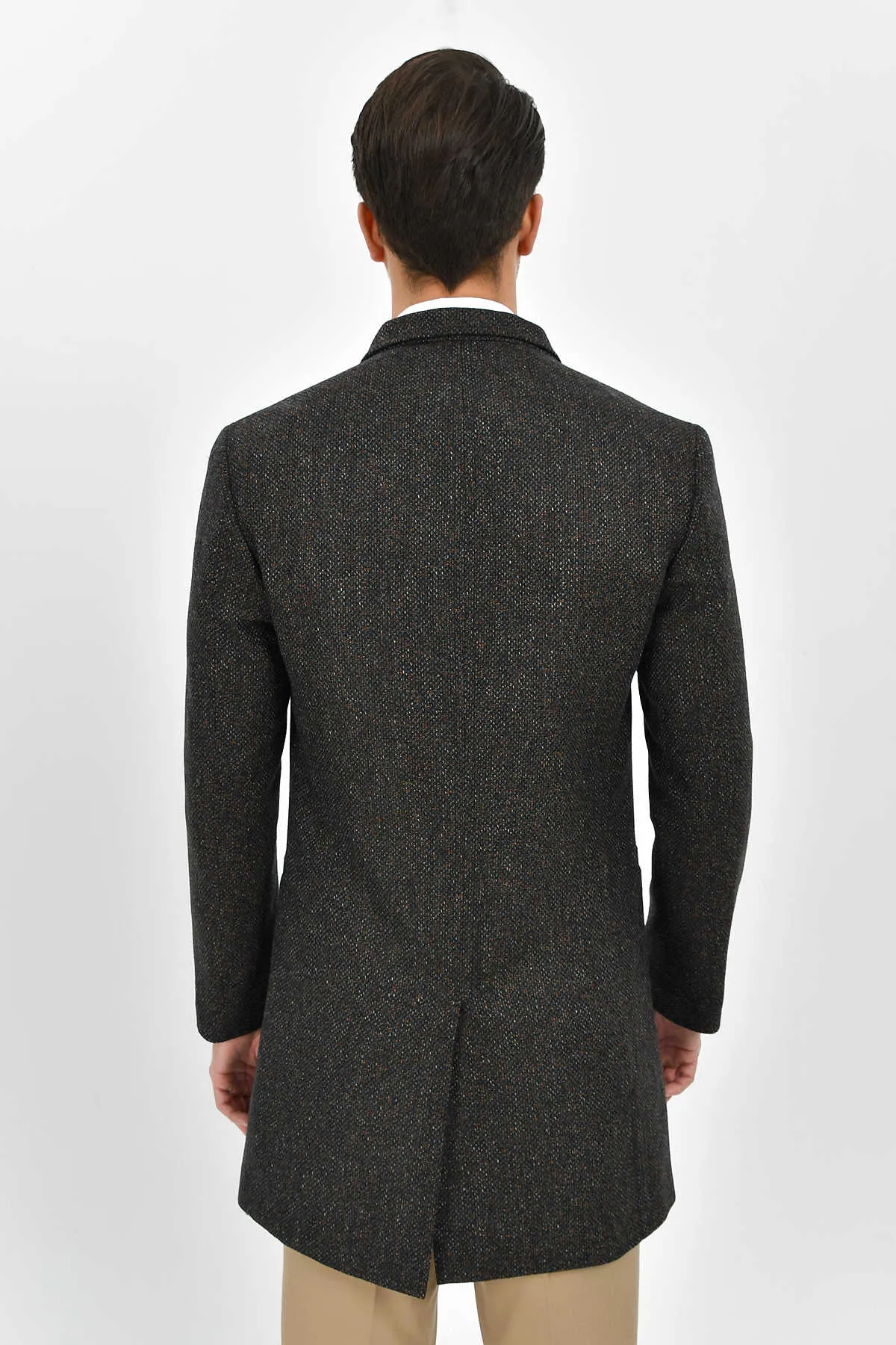 Slim Fit Notch Lapel Madrid Wool Light Gray Overcoat, Gray D.1