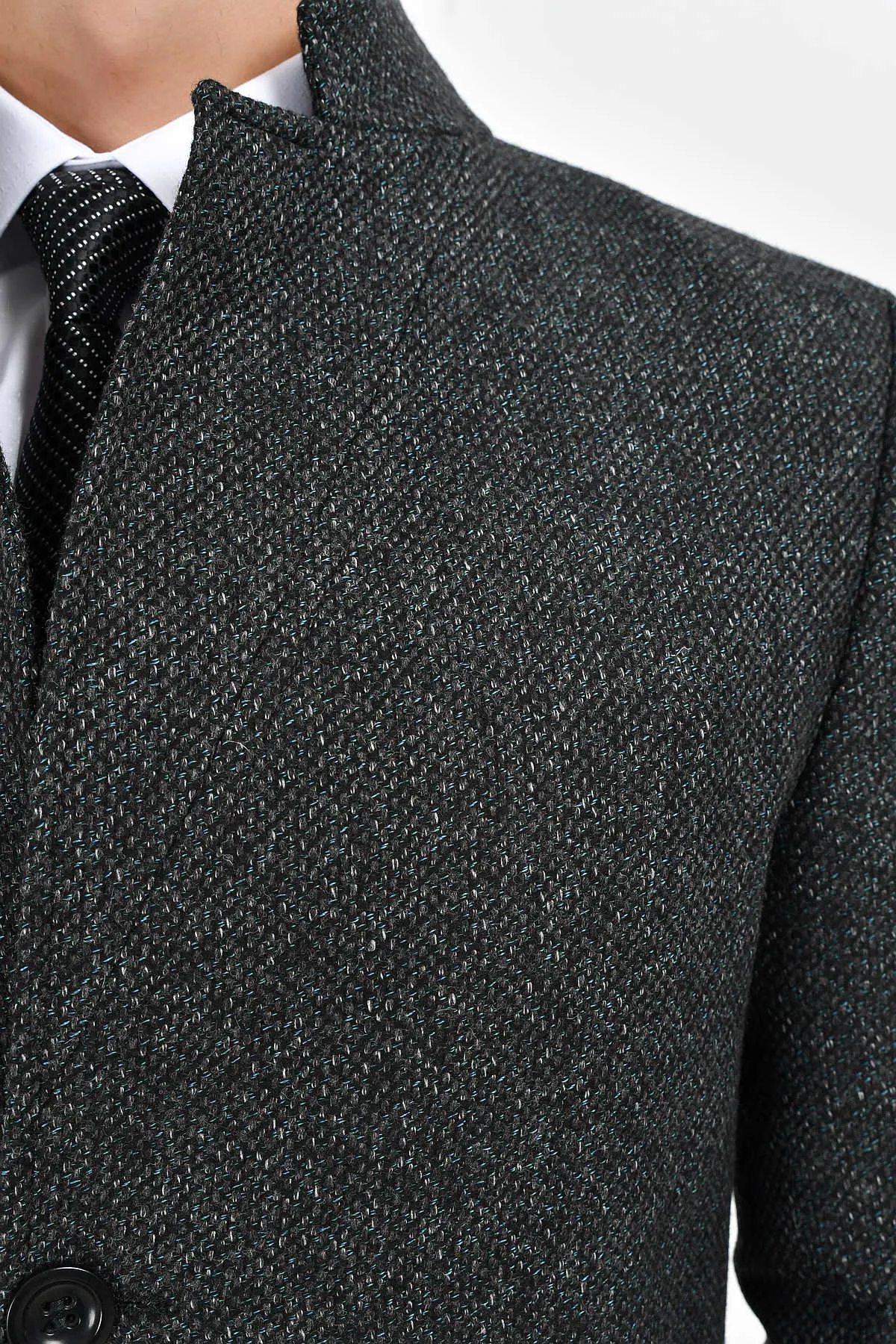 Slim Fit Notch Lapel Madrid Wool Light Gray Overcoat, Gray D.