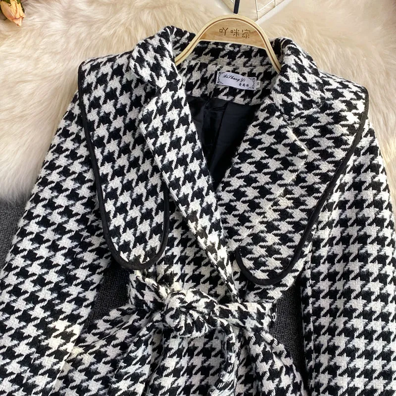 Stylish Houndstooth Long Sleeve Jacket     S494