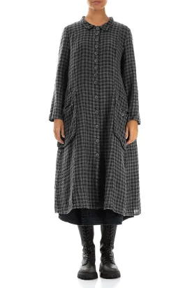 Stylish Long Grey Check Linen Jacket