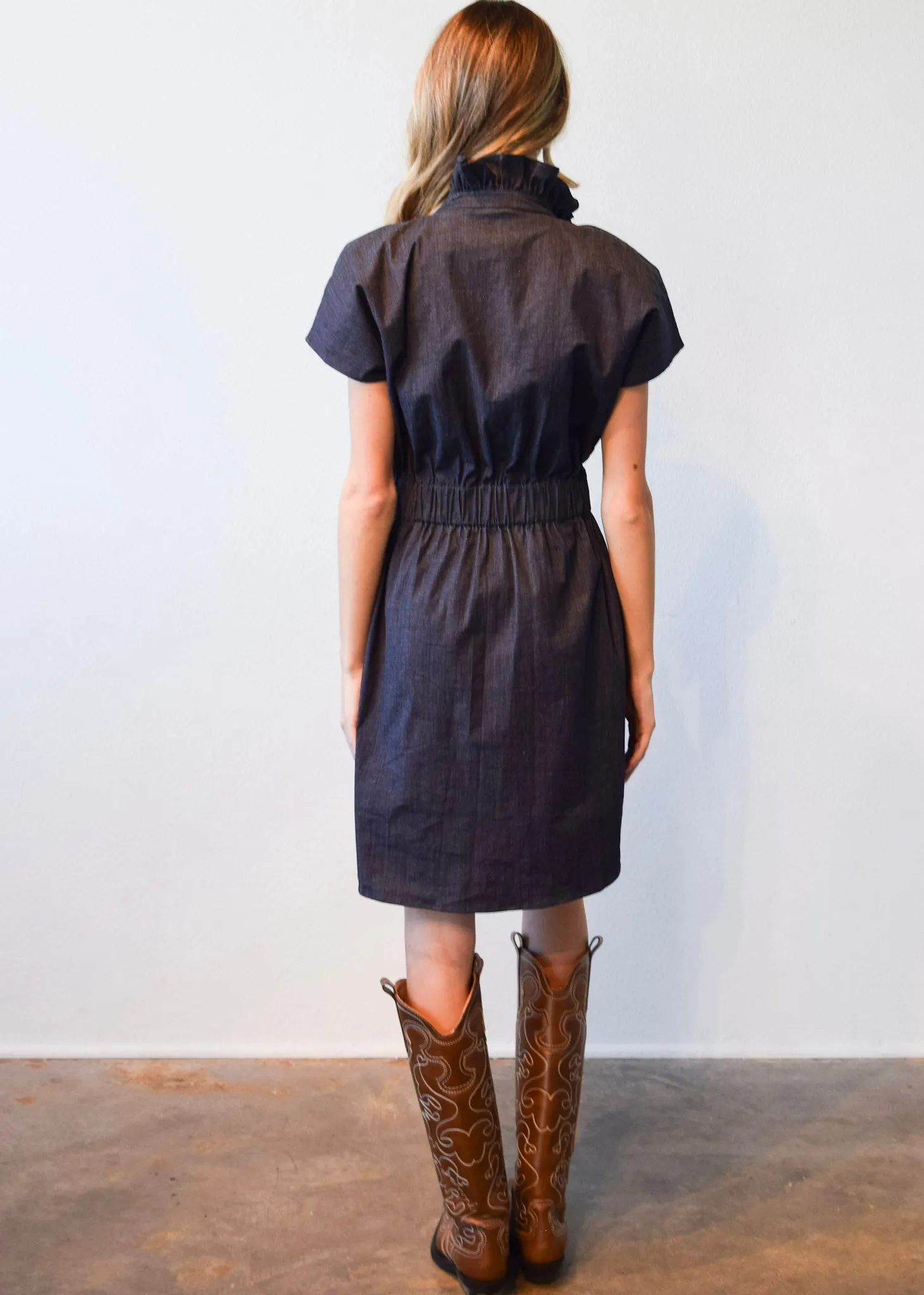 Vicki Elastic Waist Dress Dark Blue Denim