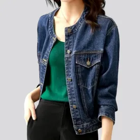 Vintage round-collar jean jacket for ladies