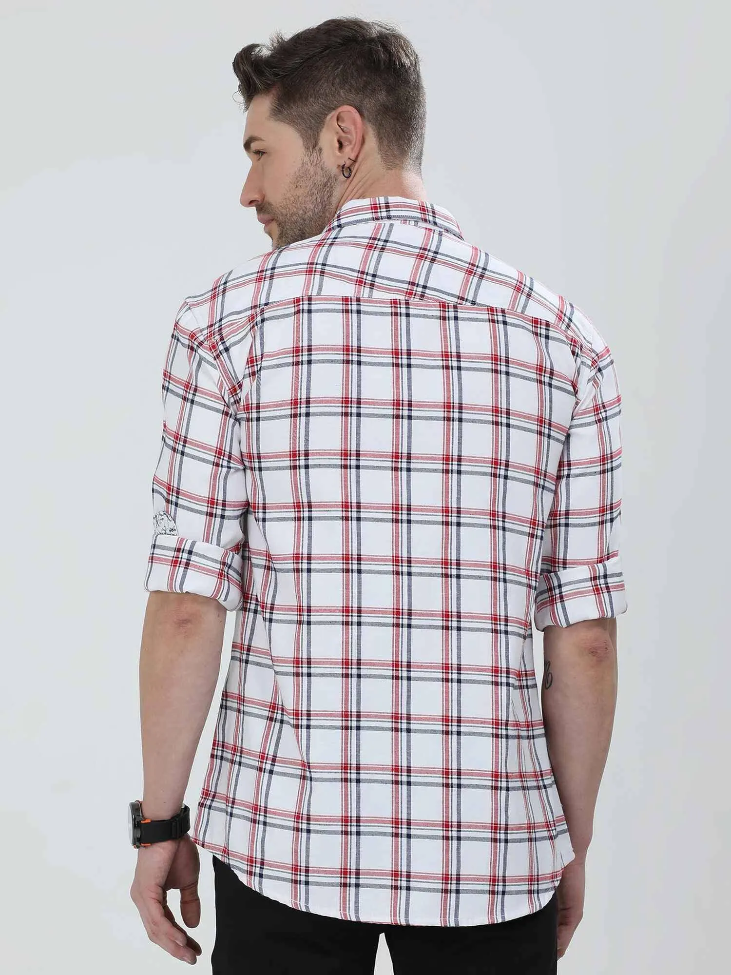 White and Red Checkered Cotton Shirt