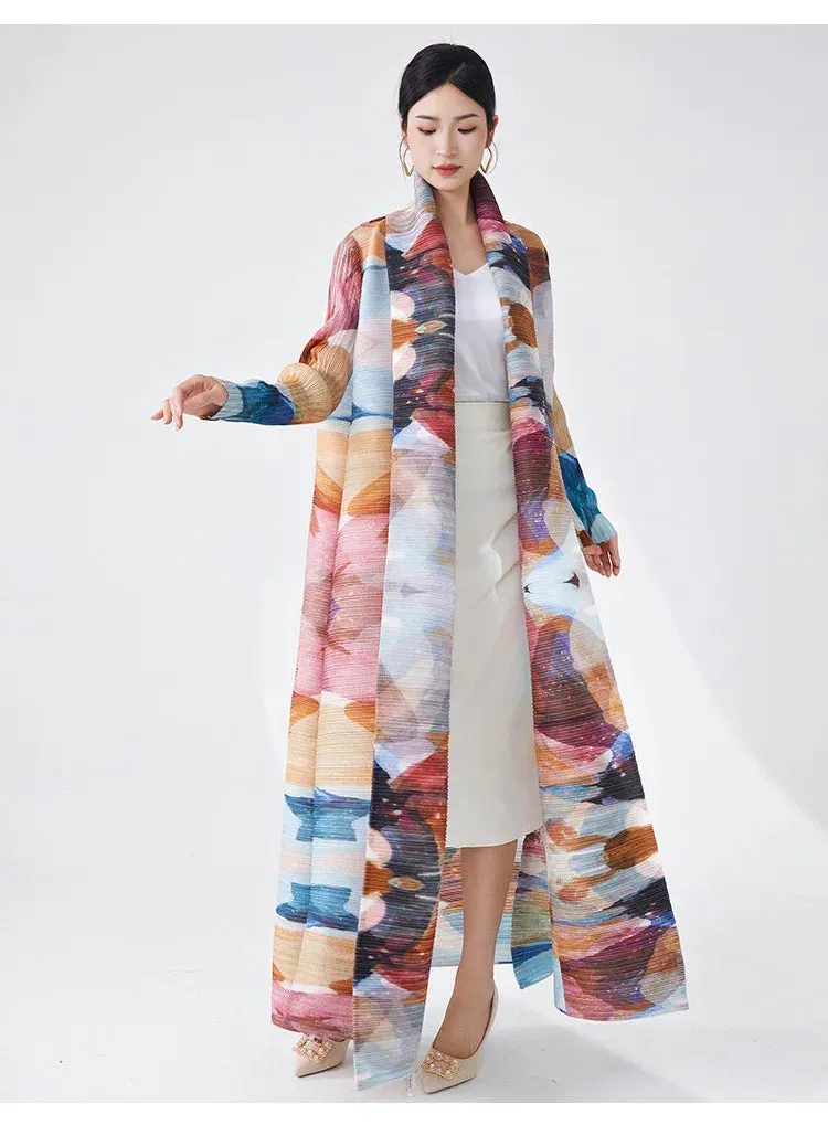 Women's Pastel Elegance Pleated Long Overcoat