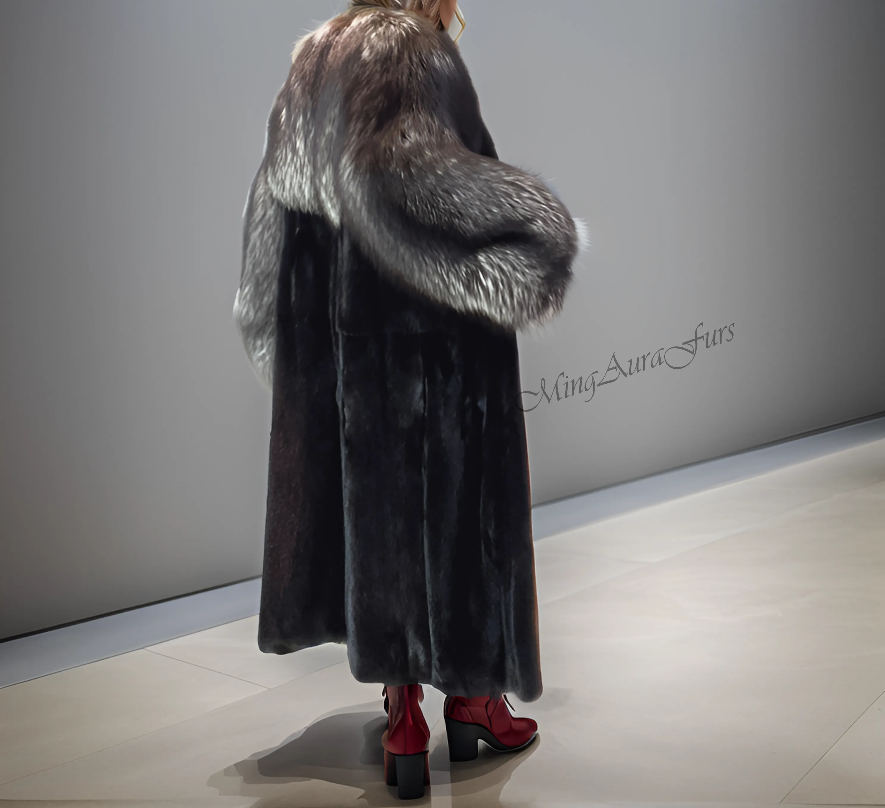 Women's Real Fox Fur Coat - Silver Fox and Mink - G0040