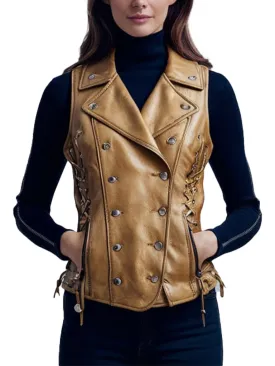 Women’s Tan Brown Lace-Up Leather Vest